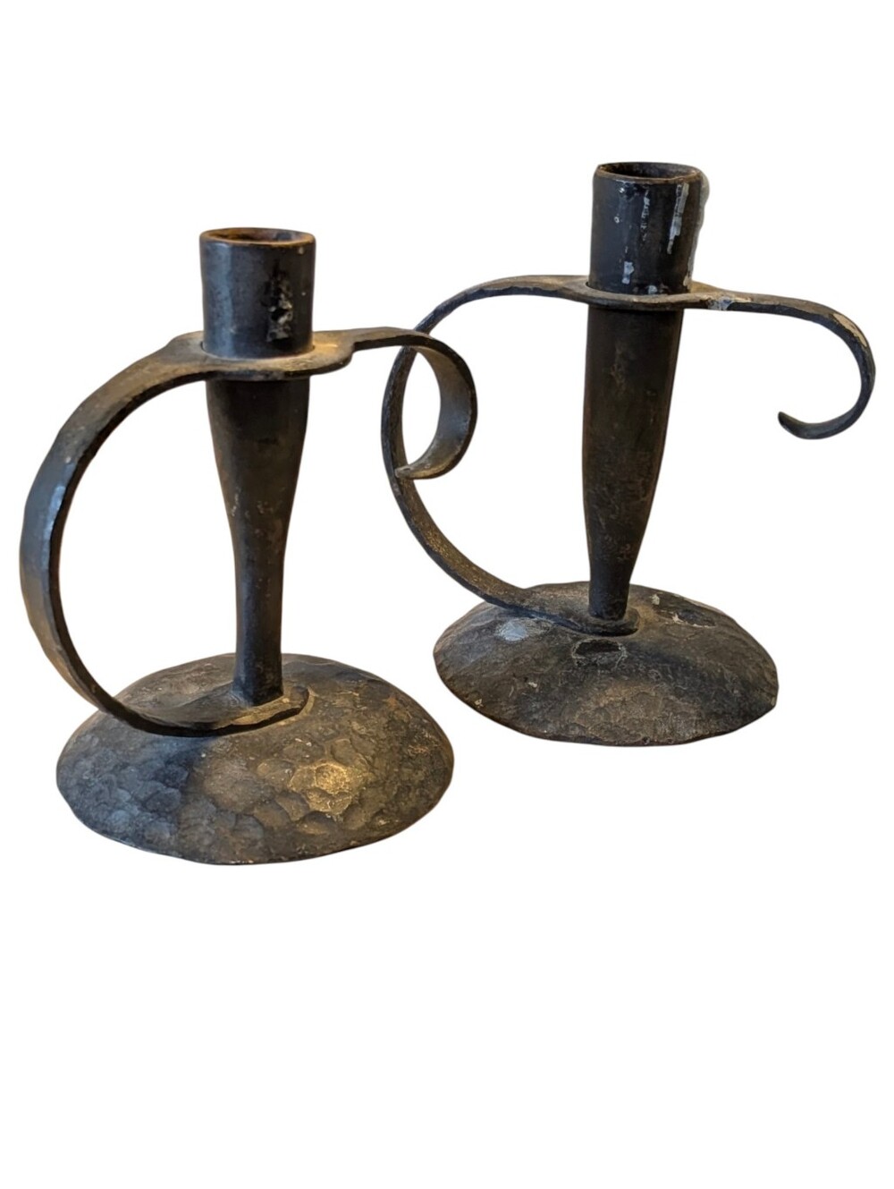 Hand-Forged Iron Serpentine Candlesticks Hammered Spanish Revival Brutalist